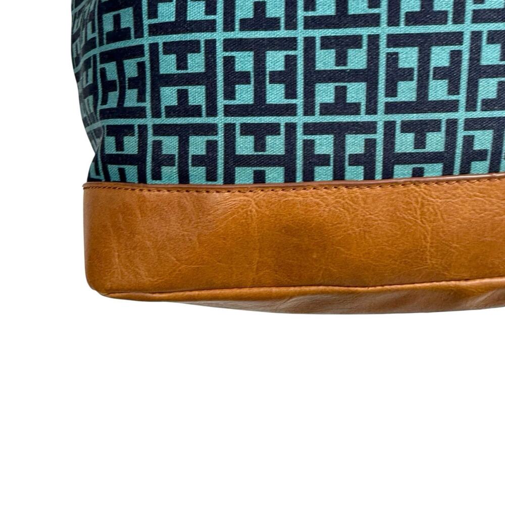Tommy Hilfiger Bag Tote Large Blue Teal Logo Canvas Leather Preppy Resortwear - Picture 5 of 16